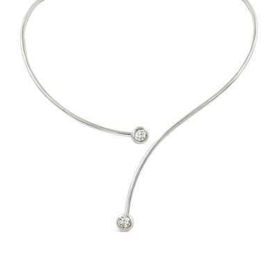 product image of 18k white gold bypass necklace with round diamonds on each end